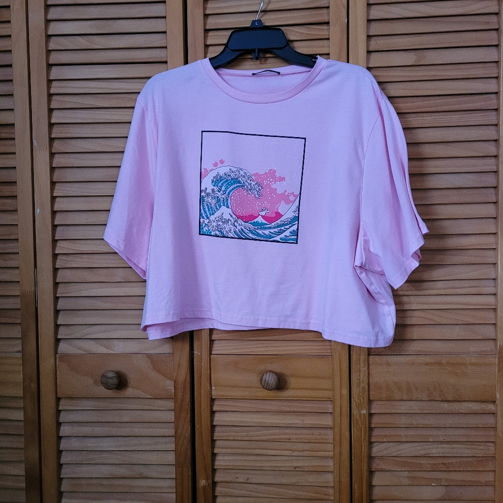 Shein pink graphic crop top